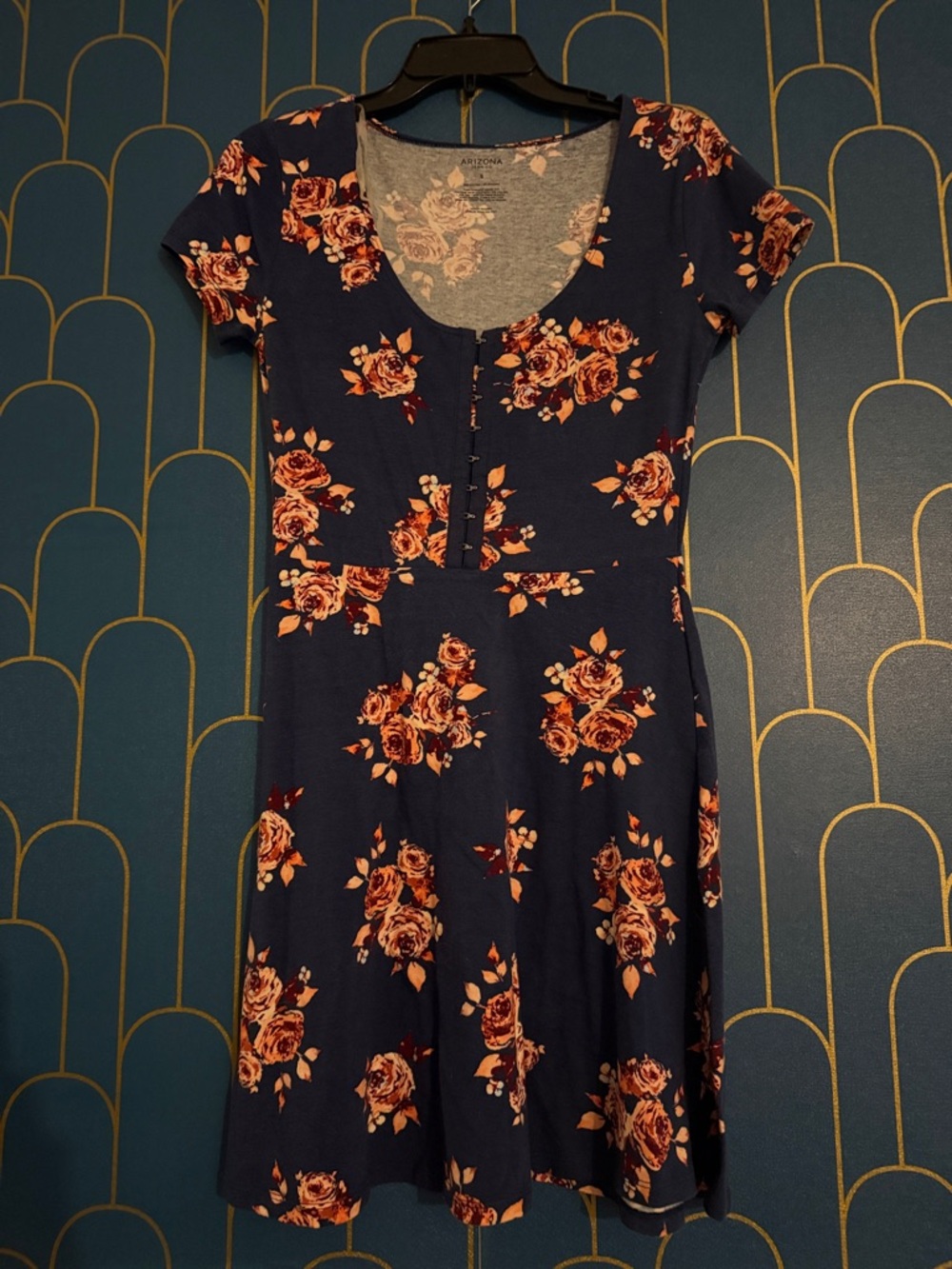 Arizona Jean Company Navy Dress with Rose Floral Print